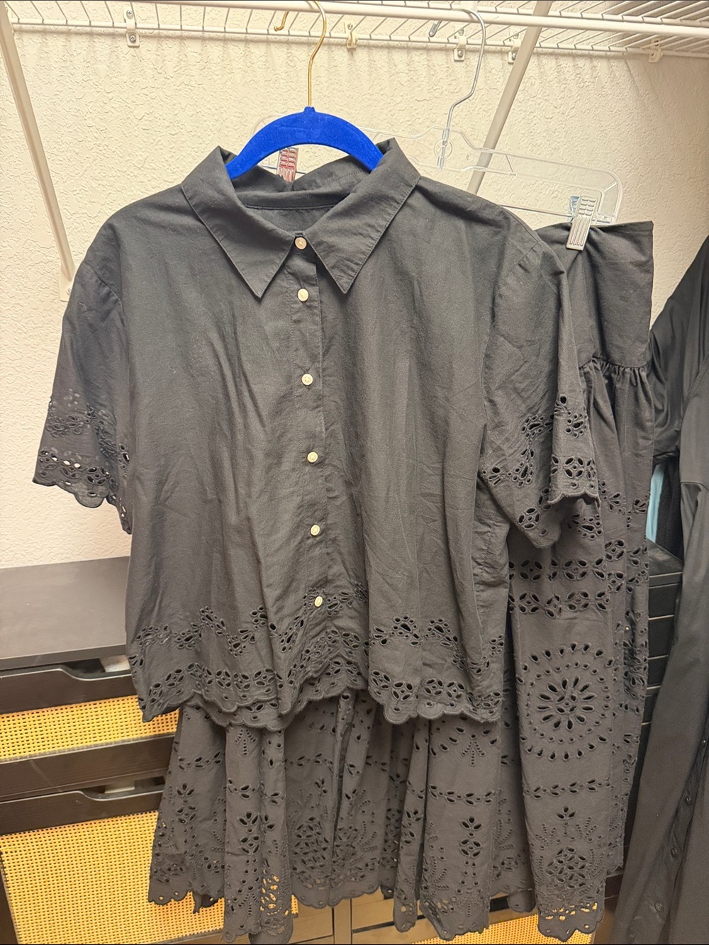 Ann Taylor Black Button-Up Top with Eyelet Detail top & Skirt